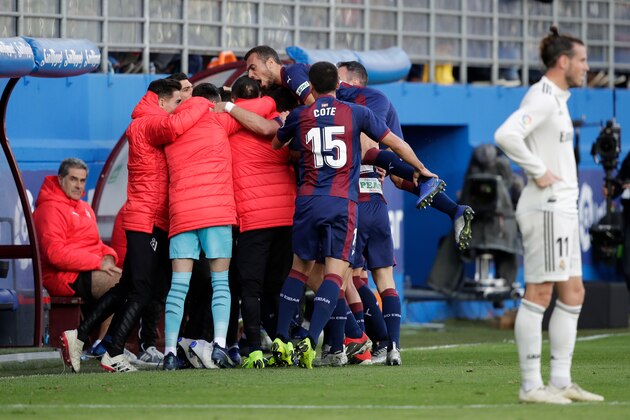 EIBAR, SPAIN - NOVEMBER 24: Gonzalo Escalante of SD Eibar celebrates 1-0 during the La Liga Santander  match between Eibar v Real Madrid at the Estadio Municipal de Ipurua on November 24, 2018 in Eibar Spain (Photo by David S. Bustamante/Soccrates/Getty Images)