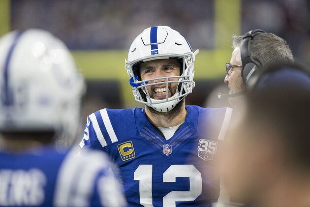 Indianapolis Colts quarterback Andrew Luck (12) in action as the Tennessee Titans played the Indianapolis Colts in an NFL football game in Indianapolis, Sunday, Nov. 18, 2018. (AP Photo/AJ Mast)