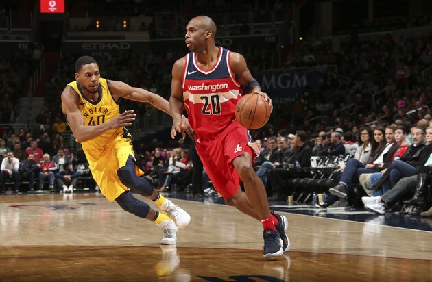WASHINGTON, DC - MARCH 17: Jodie Meeks #20 of the Washington Wizards handles the ball against the Indiana Pacers on March 17, 2018 at Capital One Arena in Washington, DC. NOTE TO USER: User expressly acknowledges and agrees that, by downloading and or using this Photograph, user is consenting to the terms and conditions of the Getty Images License Agreement. Mandatory Copyright Notice: Copyright 2018 NBAE (Photo by Ned Dishman/NBAE via Getty Images)