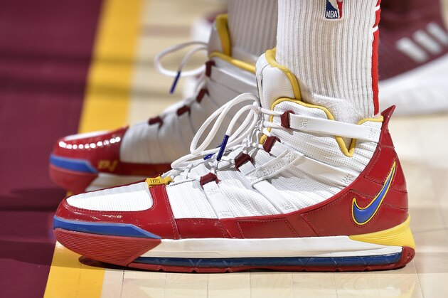 CLEVELAND, OH - NOVEMBER 24: The sneakers of PJ Tucker #17 of the Houston Rockets are worn during a game against the Cleveland Cavaliers on November 24, 2018 at Quicken Loans Arena in Cleveland, Ohio. NOTE TO USER: User expressly acknowledges and agrees that, by downloading and/or using this Photograph, user is consenting to the terms and conditions of the Getty Images License Agreement. Mandatory Copyright Notice: Copyright 2018 NBAE (Photo by David Liam Kyle/NBAE via Getty Images)