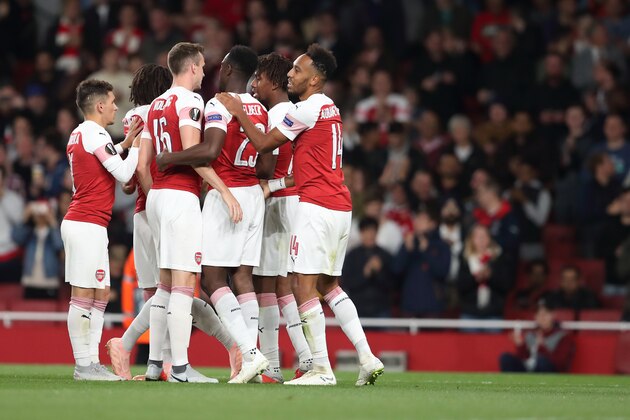 LONDON, ENGLAND - SEPTEMBER 20: Danny Welbeck of Arsenal celebrates after scoring a goal to make it 3-0 during the UEFA Europa League Group E match between Arsenal and Vorskla Poltava at Emirates Stadium on September 20, 2018 in London, United Kingdom. (Photo by James Williamson - AMA/Getty Images)