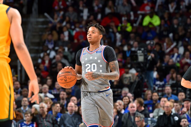 PHILADELPHIA, PA - NOVEMBER 16: Markelle Fultz #20 of the Philadelphia 76ers handles the ball against the Utah Jazz on November 16, 2018 at Wells Fargo Center in Philadelphia, Pennsylvania. NOTE TO USER: User expressly acknowledges and agrees that, by downloading and/or using this photograph, user is consenting to the terms and conditions of the Getty Images License Agreement. Mandatory Copyright Notice: Copyright 2018 NBAE (Photo by Jesse D. Garrabrant/NBAE via Getty Images)