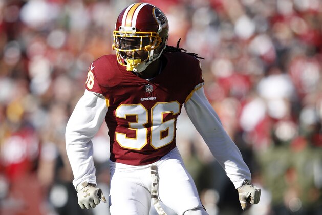 LANDOVER, MD - NOVEMBER 04: D.J. Swearinger #36 of the Washington Redskins in action during the game against the Atlanta Falcons at FedEx Field on November 4, 2018 in Landover, Maryland. Atlanta won 38-14. (Photo by Joe Robbins/Getty Images)