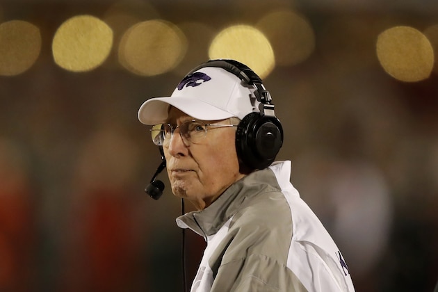 Kansas State head coach Bill Snyder watches from the sideline during the second half of an NCAA college football game against Iowa State, Saturday, Nov. 24, 2018, in Ames, Iowa. Iowa State won 42-38. (AP Photo/Charlie Neibergall)