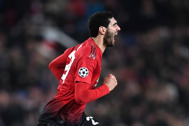 MANCHESTER, ENGLAND - NOVEMBER 27:  Marouane Fellaini of Manchester United celebrates after scoring his team's first goal during the UEFA Champions League Group H match between Manchester United and BSC Young Boys at Old Trafford on November 27, 2018 in Manchester, United Kingdom.  (Photo by Laurence Griffiths/Getty Images)