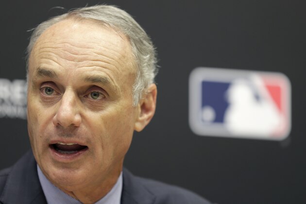 Baseball Commissioner Rob Manfred speaks during a news conference at MLB headquarters in New York, Tuesday, Nov. 27, 2018. (AP Photo/Seth Wenig)