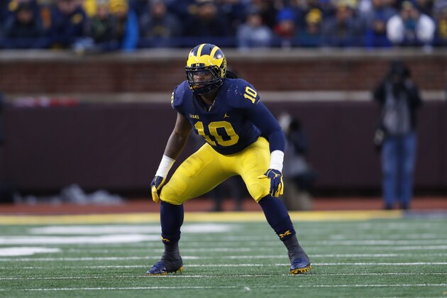 Michigan linebacker Devin Bush plays against Indiana in the first half of an NCAA college football game in Ann Arbor, Mich., Saturday, Nov. 17, 2018. (AP Photo/Paul Sancya)