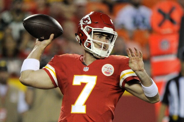 FILE - In this Sept. 1, 2016, file photo, Kansas City Chiefs quarterback Aaron Murray throws during the second half of an NFL preseason football game against the Green Bay Packers in Kansas City, Mo. The Los Angeles Rams have signed Murray on Thursday, March 23, 2017. (AP Photo/Ed Zurga, File)