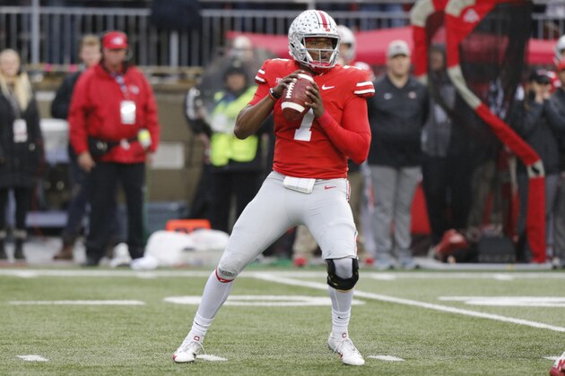Ohio State quarterback Dwayne Haskins plays against Michigan during an NCAA college football game Saturday, Nov. 24, 2018, in Columbus, Ohio. (AP Photo/Jay LaPrete)