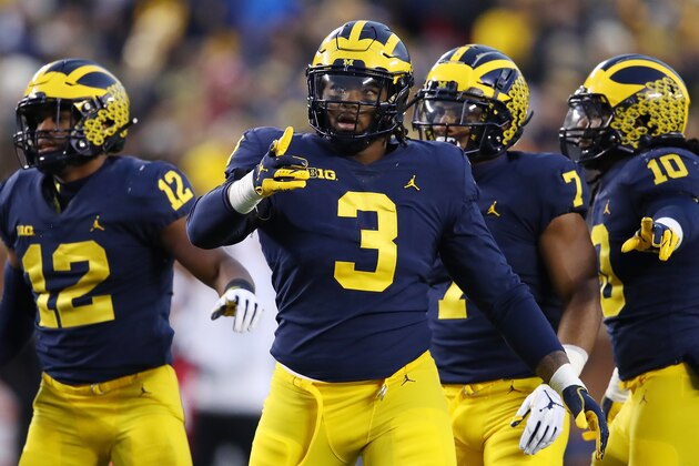 ANN ARBOR, MICHIGAN - NOVEMBER 17:  Rashan Gary #3 of the Michigan Wolverines looks on while playing the Indiana Hoosiers at Michigan Stadium on November 17, 2018 in Ann Arbor, Michigan. Michigan won the game 31-20. (Photo by Gregory Shamus/Getty Images)