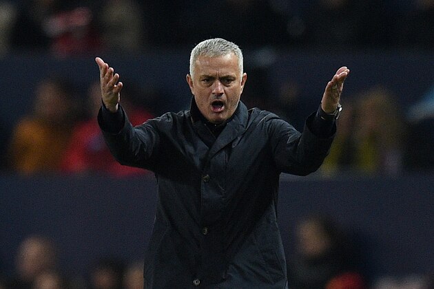 Manchester United's Portuguese manager Jose Mourinho reacts during the UEFA Champions League group H football match between Manchester United and Young Boys at Old Trafford in Manchester, north-west England on November 27, 2018. (Photo by Oli SCARFF / AFP)        (Photo credit should read OLI SCARFF/AFP/Getty Images)