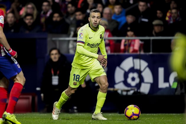 MADRID, SPAIN - NOVEMBER 24: Jordi Alba of FC Barcelona during the La Liga Santander  match between Atletico Madrid v FC Barcelona at the Estadio Wanda Metropolitano on November 24, 2018 in Madrid Spain (Photo by David S. Bustamante/Soccrates/Getty Images)
