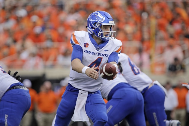 STILLWATER, OK - SEPTEMBER 15: Quarterback Brett Rypien #4 of the Boise State Broncos looks to hand off the ball against the Oklahoma State Cowboys at Boone Pickens Stadium on September 15, 2018 in Stillwater, Oklahoma. The Cowboys defeated the Broncos 44-21. (Photo by Brett Deering/Getty Images)
