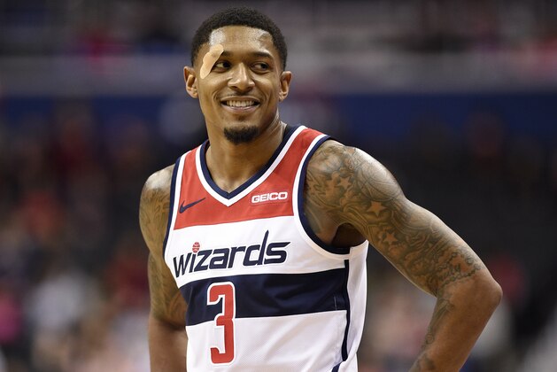 Washington Wizards guard Bradley Beal (3) stands on the court during the second half of an NBA basketball game against the Los Angeles Clippers, Tuesday, Nov. 20, 2018, in Washington. The Wizards won 125-118. (AP Photo/Nick Wass)