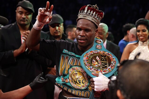 TORONTO, ON - MAY 19:  Adonis Stevenson celebrates at the end his WBC Light Heavyweight title fight against Badou Jack at Air Canada Centre on May 19, 2018 in Toronto, Canada. The fight ended in a draw.  (Photo by Vaughn Ridley/Getty Images)