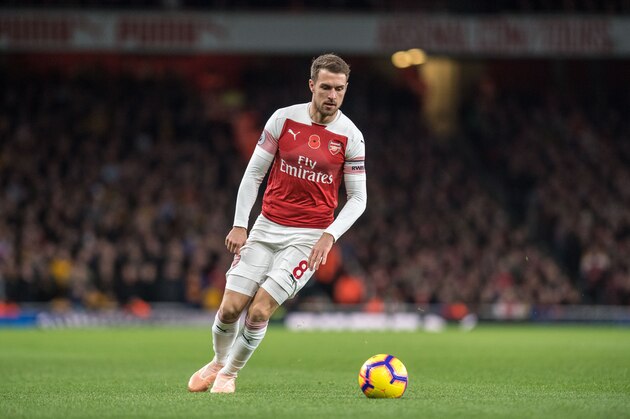 LONDON, ENGLAND - NOVEMBER 11: Aaron Ramsey of Arsenal FC control ball during the Premier League match between Arsenal FC and Wolverhampton Wanderers at Emirates Stadium on November 11, 2018 in London, United Kingdom. (Photo by Sebastian Frej/MB Media/Getty Images)