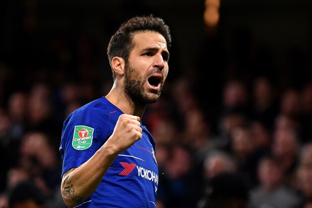 LONDON, ENGLAND - OCTOBER 31:  Cesc Fabregas of Chelsea celebrates after scoring his team's third goal during the Carabao Cup Fourth Round match between Chelsea and Derby County at Stamford Bridge on October 31, 2018 in London, England.  (Photo by Mike Hewitt/Getty Images)