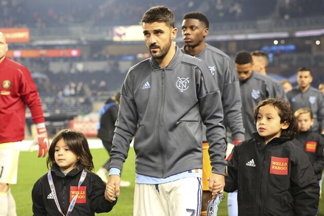 New York City FC forward David Villa walks out before an MLS playoff soccer match against Atlanta United, Sunday, Nov. 4, 2018, in New York. Atlanta United won 1-0. (AP Photo/Steve Luciano)