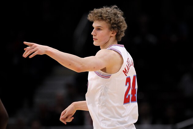 CHICAGO, IL - APRIL 11:  Lauri Markkanen #24 of the Chicago Bulls reacts in the second quarter against the Detroit Pistons at the United Center on April 11, 2018 in Chicago, Illinois. NOTE TO USER: User expressly acknowledges and agrees that, by downloading and or using this photograph, User is consenting to the terms and conditions of the Getty Images License Agreement. (Dylan Buell/Getty Images) *** Local Caption *** Lauri Markkanen