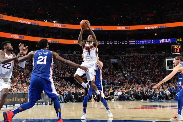 PHILADELPHIA, PA - NOVEMBER 19: Jamal Crawford #11 of the Phoenix Suns shoots the ball against the Philadelphia 76ers on November 19, 2018 at the Wells Fargo Center in Philadelphia, Pennsylvania NOTE TO USER: User expressly acknowledges and agrees that, by downloading and/or using this Photograph, user is consenting to the terms and conditions of the Getty Images License Agreement. Mandatory Copyright Notice: Copyright 2018 NBAE (Photo by Jesse D. Garrabrant/NBAE via Getty Images) PHILADELPHIA, PA - NOVEMBER 19: Jamal Crawford #11 of the Phoenix Suns shoots the ball against the Philadelphia 76ers on November 19, 2018 at the Wells Fargo Center in Philadelphia, Pennsylvania NOTE TO USER: User expressly acknowledges and agrees that, by downloading and/or using this Photograph, user is consenting to the terms and conditions of the Getty Images License Agreement. Mandatory Copyright Notice: Copyright 2018 NBAE (Photo by Jesse D. Garrabrant/NBAE via Getty Images)