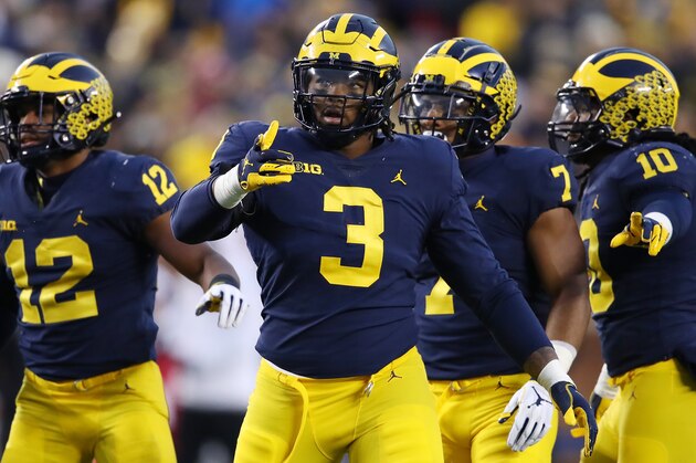ANN ARBOR, MICHIGAN - NOVEMBER 17:  Rashan Gary #3 of the Michigan Wolverines looks on while playing the Indiana Hoosiers at Michigan Stadium on November 17, 2018 in Ann Arbor, Michigan. Michigan won the game 31-20. (Photo by Gregory Shamus/Getty Images)