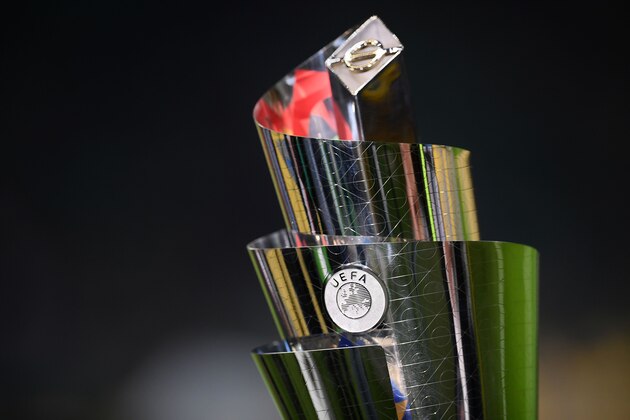 The UEFA Nations League trophy is pictured prior to the UEFA Nations League group 3 football match Italy vs Portugal at the San Siro Stadium in Milan on November 17, 2018. (Photo by Marco BERTORELLO / AFP)        (Photo credit should read MARCO BERTORELLO/AFP/Getty Images)