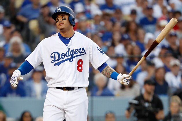 LOS ANGELES, CA - OCTOBER 28:  Manny Machado #8 of the Los Angeles Dodgers reacts to his first inning strike out against the Boston Red Sox in Game Five of the 2018 World Series at Dodger Stadium on October 28, 2018 in Los Angeles, California.  (Photo by Sean M. Haffey/Getty Images)