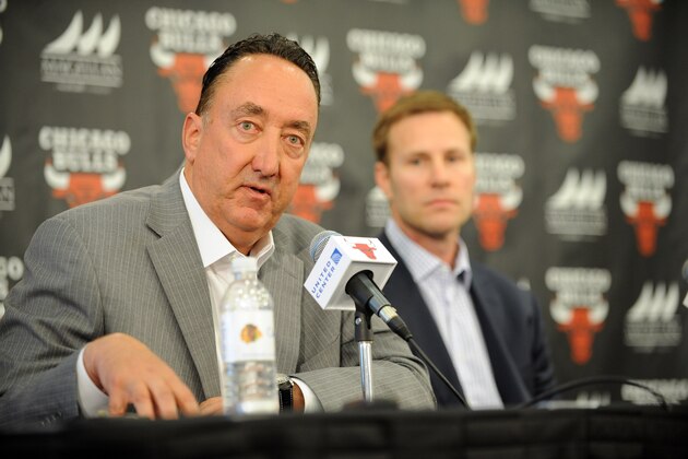 CHICAGO, IL - JUNE 02: Chicago Bulls General Manager Gar Forman responds to a question from the media while new Head Coach Fred Hoiberg listens during a press conference on June 2, 2015 at the Advocate Center in Chicago, Illinois. NOTE TO USER: User expressly acknowledges and agrees that, by downloading and/or using this photograph, user is consenting to the terms and conditions of the Getty Images License Agreement.  Mandatory Copyright Notice: Copyright 2015 NBAE (Photo by Randy Belice/NBAE via Getty Images)
