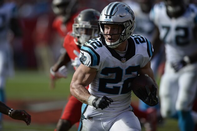 Carolina Panthers running back Christian McCaffrey (22) runs against the Tampa Bay Buccaneers during the second half of an NFL football game Sunday, Dec. 2, 2018, in Tampa, Fla. (AP Photo/Jason Behnken)