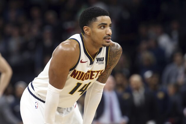 Denver Nuggets' Gary Harris plays against the Minnesota Timberwolves in the second half of an NBA basketball game Wednesday, Nov. 21, 2018, in Minneapolis. (AP Photo/Jim Mone)
