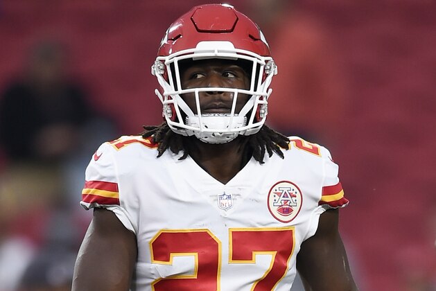 Kansas City Chiefs running back Kareem Hunt warms up prior to an NFL football game against the Los Angeles Rams Monday, Nov. 19, 2018, in Los Angeles. (AP Photo/Kelvin Kuo)