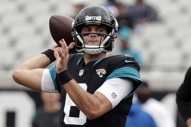 Jacksonville Jaguars quarterback Cody Kessler throws a pass while warming up before an NFL football game against the Indianapolis Colts, Sunday, Dec. 2, 2018, in Jacksonville, Fla. (AP Photo/John Raoux)