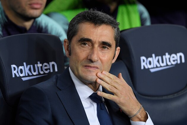 Barcelona's Spanish coach Ernesto Valverde looks on before the Spanish league football match FC Barcelona against Villarreal CF at the Camp Nou stadium in Barcelona on December 2, 2018. (Photo by LLUIS GENE / AFP)        (Photo credit should read LLUIS GENE/AFP/Getty Images)