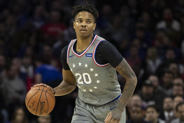 Philadelphia 76ers' Markelle Fultz in action during the first half of an NBA basketball game against the Utah Jazz, Friday, Nov. 16, 2018, in Philadelphia. The 76ers won 113-107. (AP Photo/Chris Szagola)