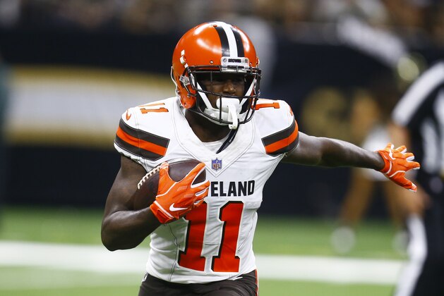 Cleveland Browns wide receiver Antonio Callaway (11) runs during the second half of an NFL football game against the New Orleans Saints in New Orleans, Sunday, Sept. 16, 2018. The Saints won 21-18. (AP Photo/Butch Dill)