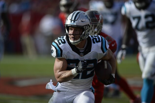 Carolina Panthers running back Christian McCaffrey (22) runs against the Tampa Bay Buccaneers during the second half of an NFL football game Sunday, Dec. 2, 2018, in Tampa, Fla. (AP Photo/Jason Behnken)