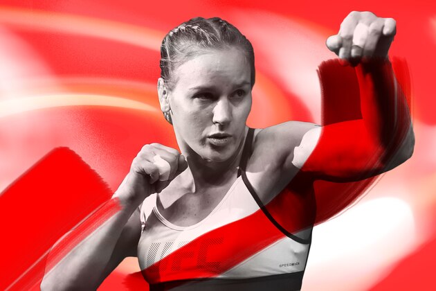 DALLAS, TX - SEPTEMBER 05:   Valentina Shevchenko of Kyrgyzstan talks with media during the UFC 228 open workouts on September 5, 2018 in Dallas, Texas. (Photo by Josh Hedges/Zuffa LLC/Zuffa LLC via Getty Images)