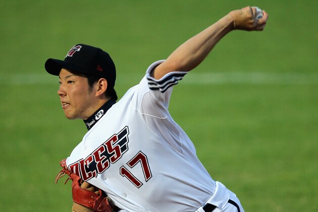 MELBOURNE, AUSTRALIA - NOVEMBER 17:  Yusei Kikuchi pitcher for the Aces in action during the Australian Baseball League match between the Melbourne Aces and the Brisbane Bandits at Melbourne Showgrounds on November 17, 2011 in Melbourne, Australia.  (Photo by Hamish Blair/Getty Images)