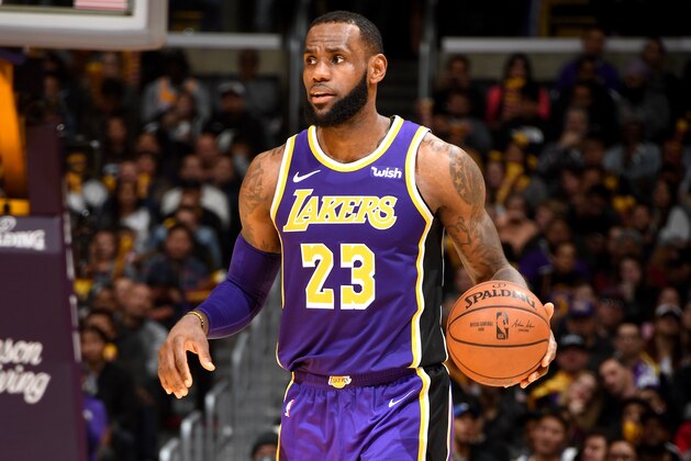 LOS ANGELES, CA - DECEMBER 5: LeBron James #23 of the Los Angeles Lakers handles the ball against the San Antonio Spurs on December 5, 2018 at STAPLES Center in Los Angeles, California. NOTE TO USER: User expressly acknowledges and agrees that, by downloading and/or using this Photograph, user is consenting to the terms and conditions of the Getty Images License Agreement. Mandatory Copyright Notice: Copyright 2018 NBAE (Photo by Andrew D. Bernstein/NBAE via Getty Images) LOS ANGELES, CA - DECEMBER 5: LeBron James #23 of the Los Angeles Lakers handles the ball against the San Antonio Spurs on December 5, 2018 at STAPLES Center in Los Angeles, California. NOTE TO USER: User expressly acknowledges and agrees that, by downloading and/or using this Photograph, user is consenting to the terms and conditions of the Getty Images License Agreement. Mandatory Copyright Notice: Copyright 2018 NBAE (Photo by Andrew D. Bernstein/NBAE via Getty Images)