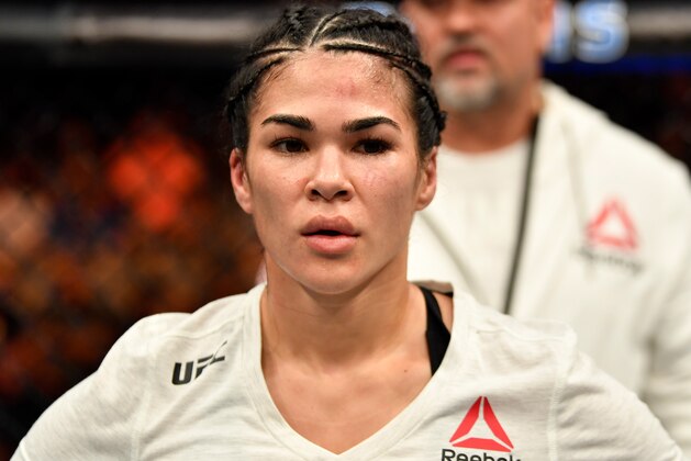 LAS VEGAS, NV - JULY 06:  Rachael Ostovich reacts after her submission loss to Montana De La Rosa in their women's flyweight bout during The Ultimate Fighter Finale event inside The Pearl concert theater at Palms Casino Resort on July 6, 2018 in Las Vegas, Nevada. (Photo by Jeff Bottari/Zuffa LLC/Zuffa LLC via Getty Images)