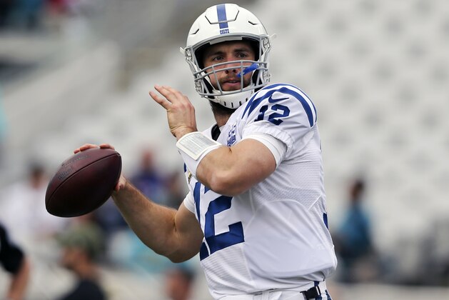 Indianapolis Colts quarterback Andrew Luck warms up before an NFL football game against the Jacksonville Jaguars, Sunday, Dec. 2, 2018, in Jacksonville, Fla. (AP Photo/Gary McCullough) Indianapolis Colts quarterback Andrew Luck warms up before an NFL football game against the Jacksonville Jaguars, Sunday, Dec. 2, 2018, in Jacksonville, Fla. (AP Photo/Gary McCullough)