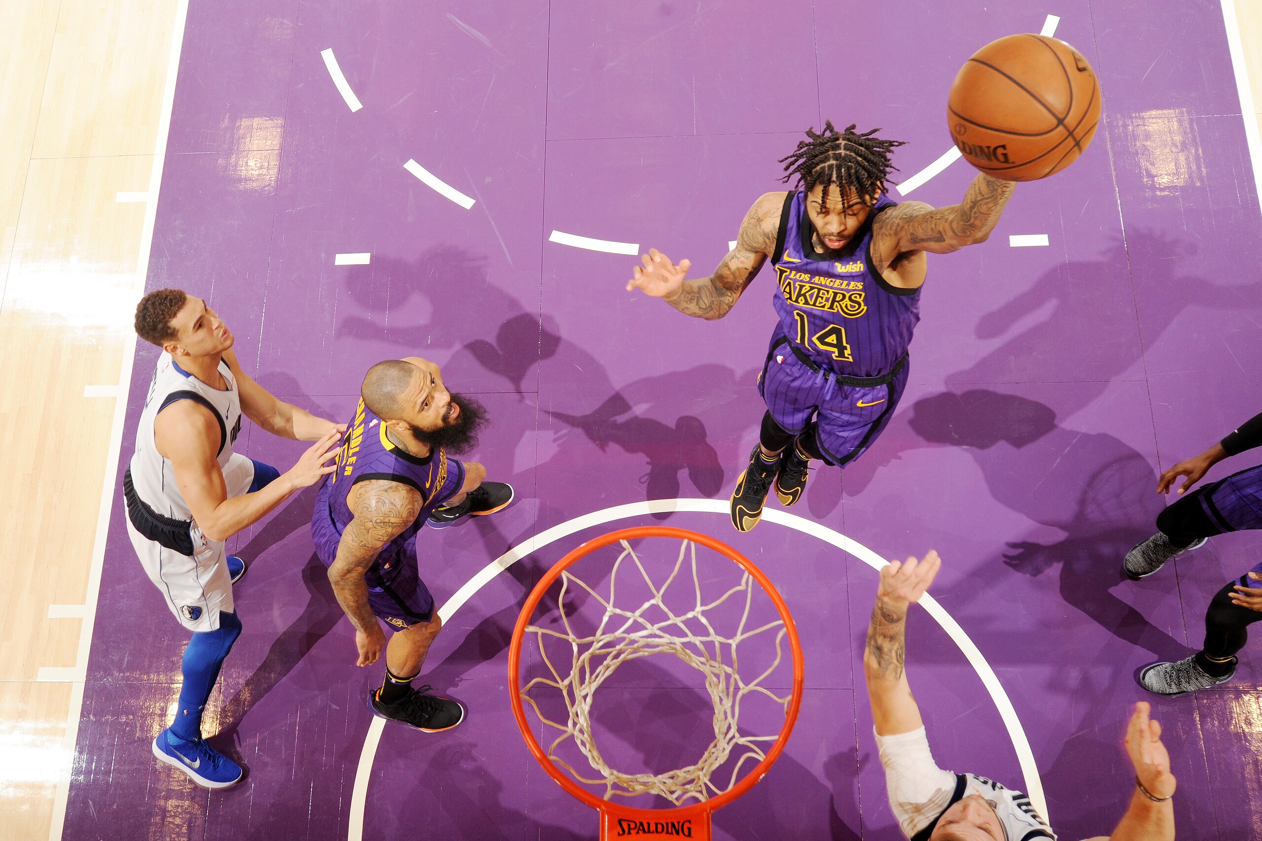 LOS ANGELES, CA - NOVEMBER 30:  Brandon Ingram #14 of the Los Angeles Lakers dunks the ball against the Dallas Mavericks on November 30, 2018 at STAPLES Center in Los Angeles, California. NOTE TO USER: User expressly acknowledges and agrees that, by downloading and/or using this Photograph, user is consenting to the terms and conditions of the Getty Images License Agreement. Mandatory Copyright Notice: Copyright 2018 NBAE (Photo by Andrew D. Bernstein/NBAE via Getty Images)