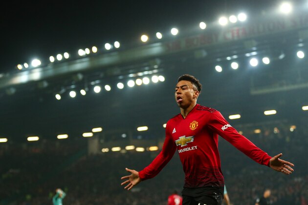 MANCHESTER, ENGLAND - DECEMBER 05: Jesse Lingard of Manchester United celebrates after scoring a goal to make it 2-2 during the Premier League match between Manchester United and Arsenal FC at Old Trafford on December 5, 2018 in Manchester, United Kingdom. (Photo by Robbie Jay Barratt - AMA/Getty Images)