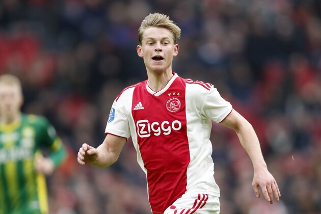 Frenkie de Jong of Ajax during the Dutch Eredivisie match between Ajax Amsterdam and ADO Den Haag at the Johan Cruijff Arena on December 02, 2018 in Amsterdam, The Netherlands(Photo by VI Images via Getty Images)