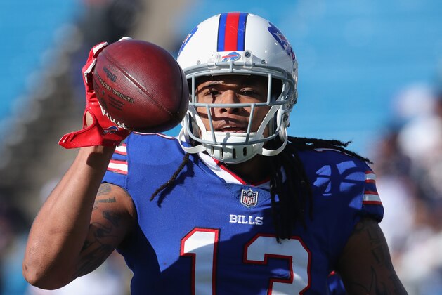 BUFFALO, NY - NOVEMBER 04: Kelvin Benjamin #13 of the Buffalo Bills warms up before the start of NFL game action against the Chicago Bears at New Era Field on November 4, 2018 in Buffalo, New York. (Photo by Tom Szczerbowski/Getty Images)