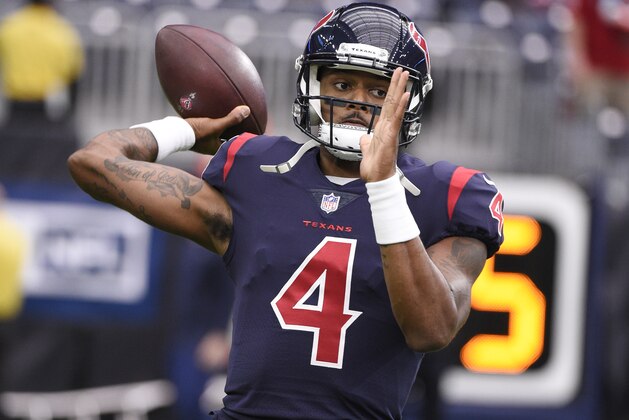 Houston Texans' Deshaun Watson (4) before an NFL football game against the Cleveland Browns, Sunday, Dec. 2, 2018, in Houston. (AP Photo/Eric Christian Smith)