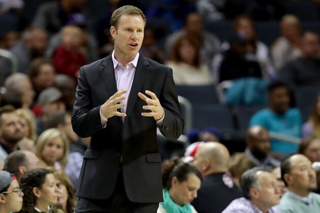 CHARLOTTE, NC - OCTOBER 26:  Head coach Fred Hoiberg of the Chicago Bulls reacts on the sidelines against the Charlotte Hornets during their game at Spectrum Center on October 26, 2018 in Charlotte, North Carolina. NOTE TO USER: User expressly acknowledges and agrees that, by downloading and or using this photograph, User is consenting to the terms and conditions of the Getty Images License Agreement.  (Photo by Streeter Lecka/Getty Images)