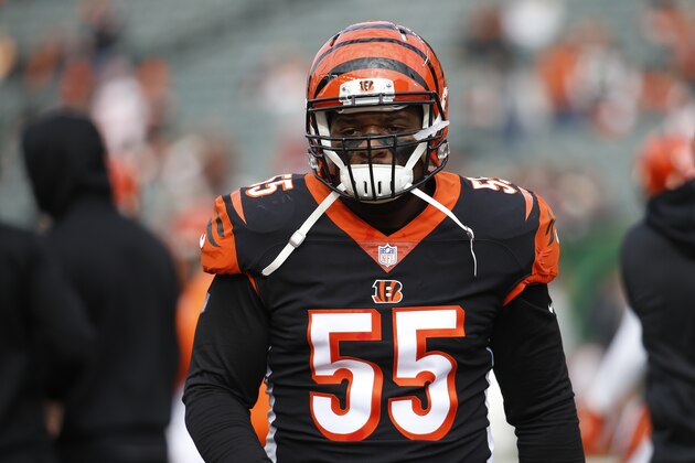 Cincinnati Bengals outside linebacker Vontaze Burfict walks the field during practice before an NFL football game against the Cleveland Browns, Sunday, Nov. 25, 2018, in Cincinnati. (AP Photo/Frank Victores)