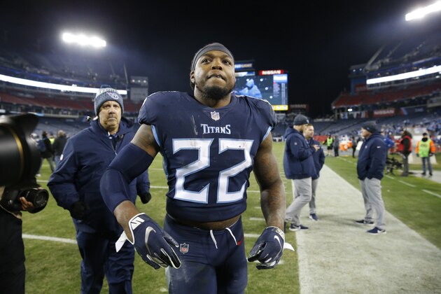 Tennessee Titans running back Derrick Henry (22) leaves the field after an NFL football game against the Jacksonville Jaguars, Thursday, Dec. 6, 2018, in Nashville, Tenn. The Tennessee Titans won 30-9. (AP Photo/James Kenney)