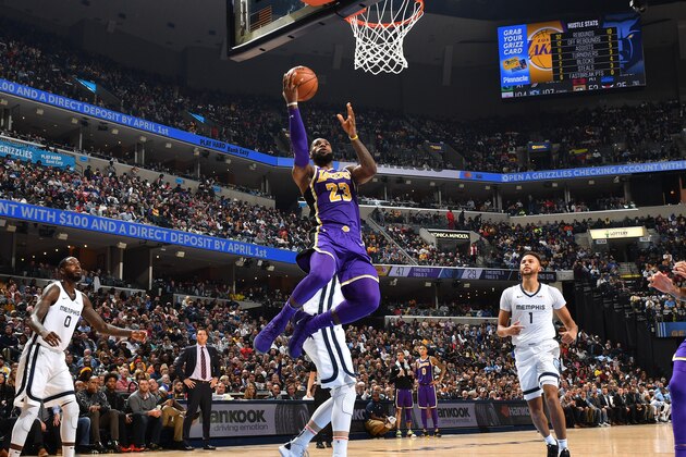 MEMPHIS, TN - DECEMBER 8: LeBron James #23 of the Los Angeles Lakers shoots the ball against the Memphis Grizzlies on December 8, 2018 at FedExForum in Memphis, Tennessee. NOTE TO USER: User expressly acknowledges and agrees that, by downloading and or using this photograph, User is consenting to the terms and conditions of the Getty Images License Agreement. Mandatory Copyright Notice: Copyright 2018 NBAE (Photo by Jesse D. Garrabrant/NBAE via Getty Images)